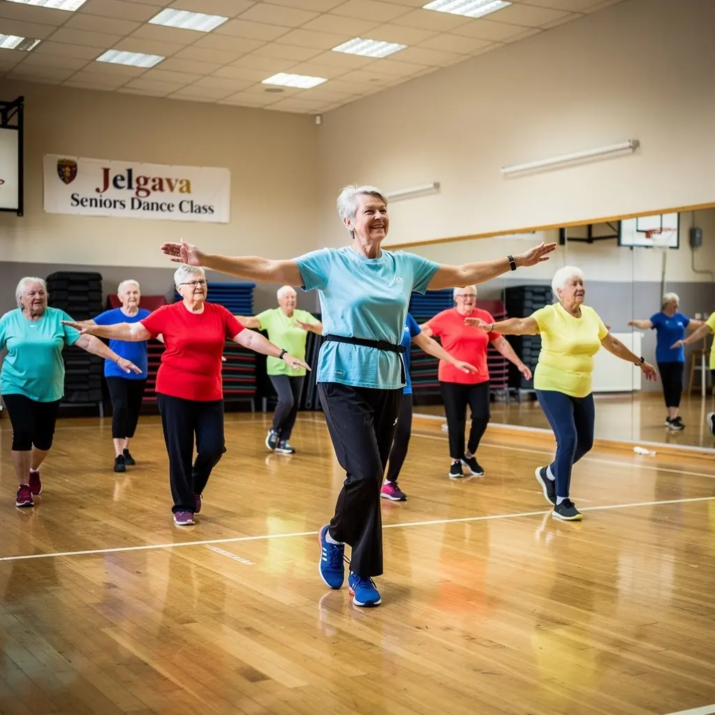 Seniors, kurš izmanto roku atbalstu, lai droši veiktu vingrinājumus stāvot.